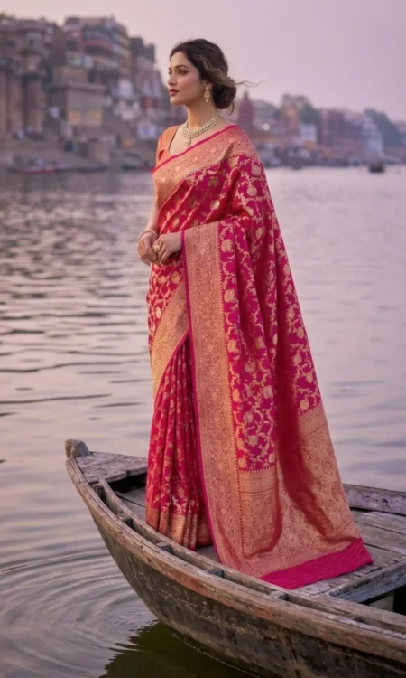 Blush Beauty: A Pink Banarasi Katan Silk Saree