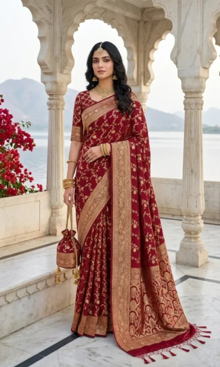 Majestic Maroon:A Maroon Mashru Silk Banarasi Saree