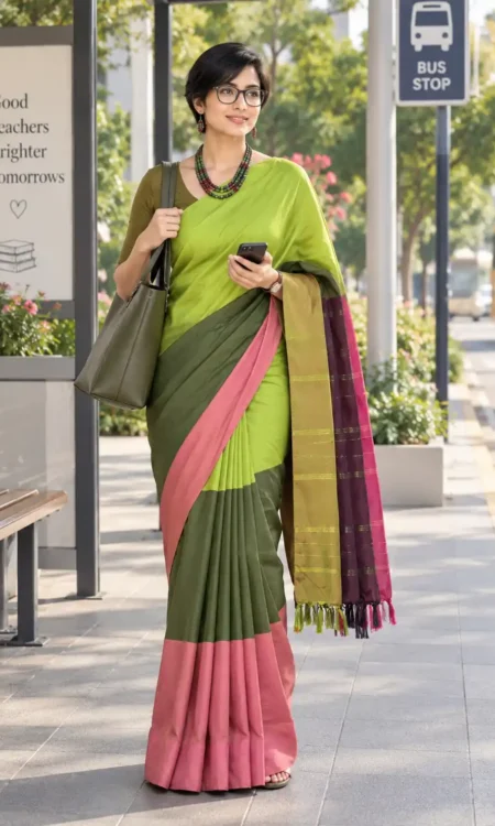 Colour Feast: Green, Pink Modern Kanjivaram Saree