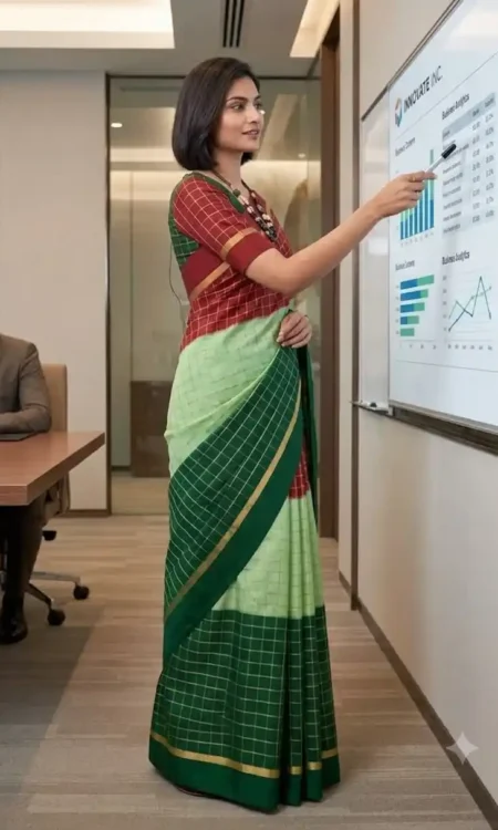 Colour Feast: Red, Moss, Green Modern Kanjivaram Saree