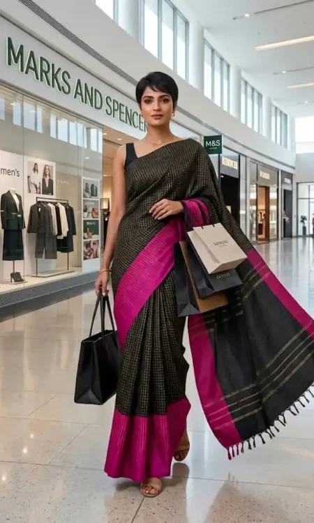 Colour Feast: Black And Pink Kanjivaram Saree