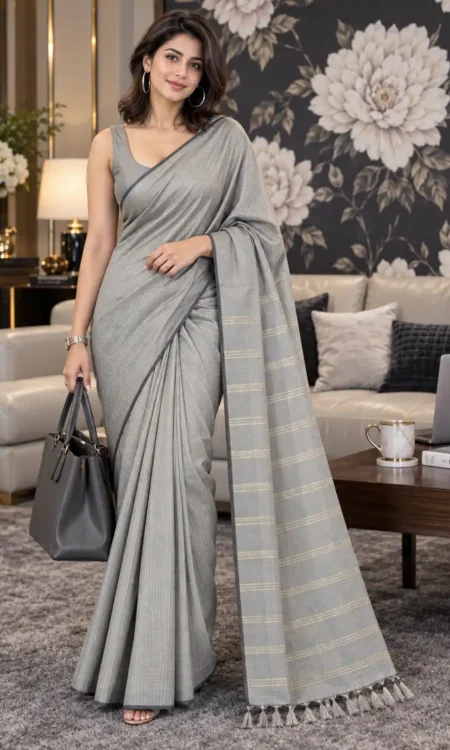 Colour Feast: Silver Monocolour Kanjivaram Saree