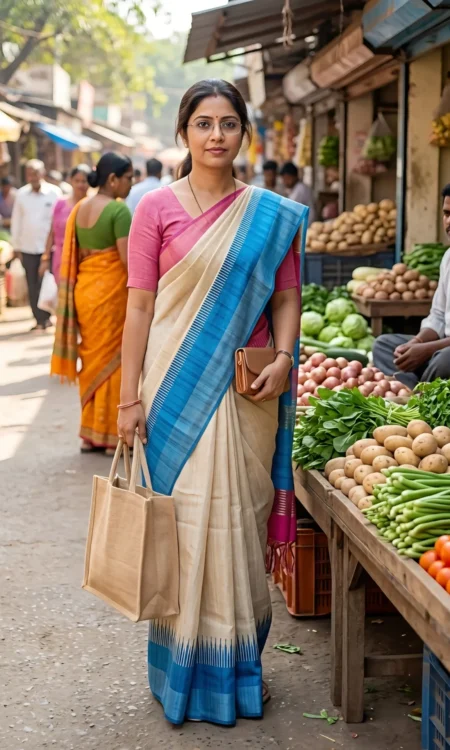 Ganga Jamuna Cream Tussar Saree