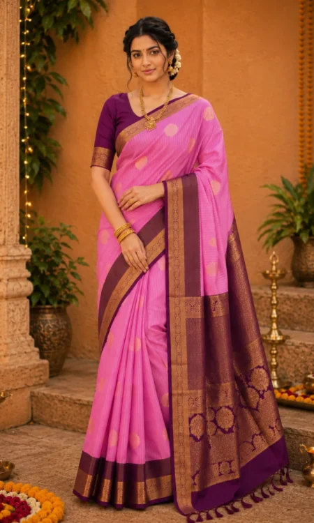 Pink Maroon Kanjivaram Saree