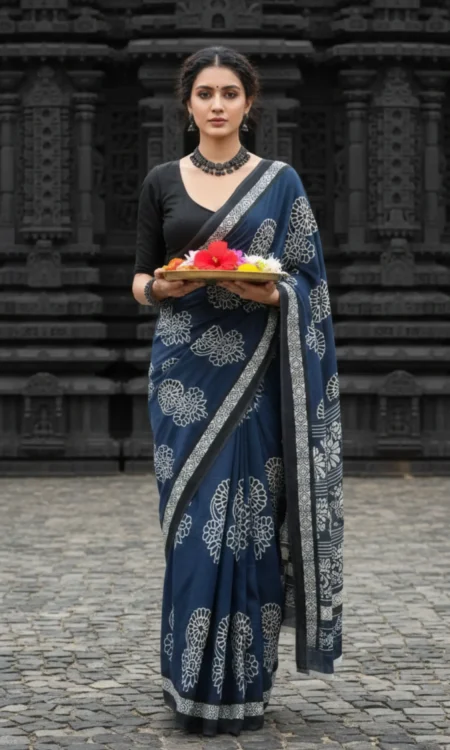 Indigo Printed Cotton Saree