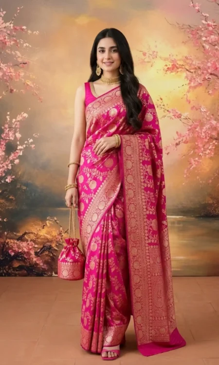 Majestic Pink Banarasi Saree