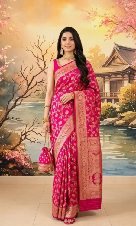 Rose Radiance: Royal Pink Banarasi Saree