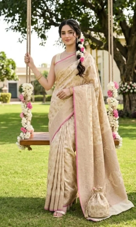 Subtle Splendour: Ivory Cream Banarasi Saree