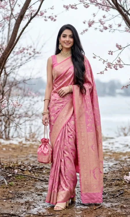 Pink Passion: Lipgloss Pink Banarasi Saree