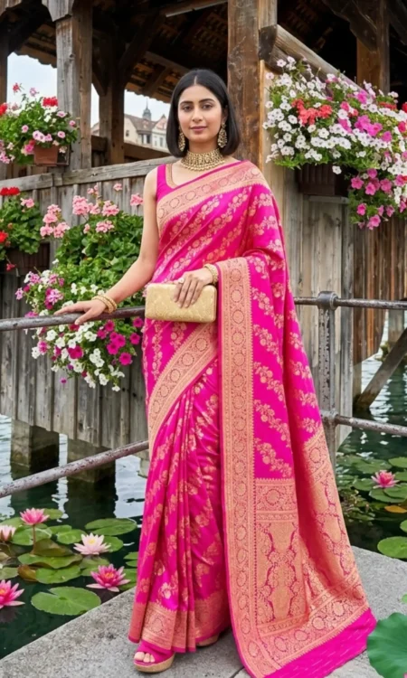 Posh Pink: Rouge Pink Banarasi Saree