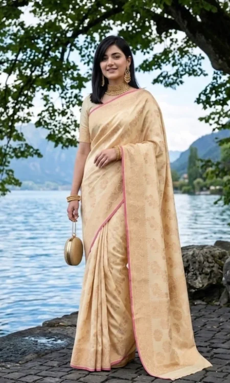 Pearl Perfect: Cream Banarasi Saree