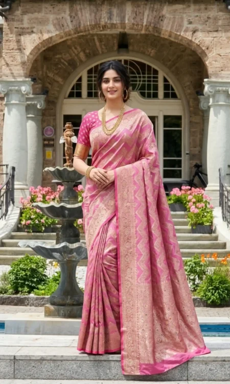 Pink Peony: Ravishing Pink Banarasi Saree