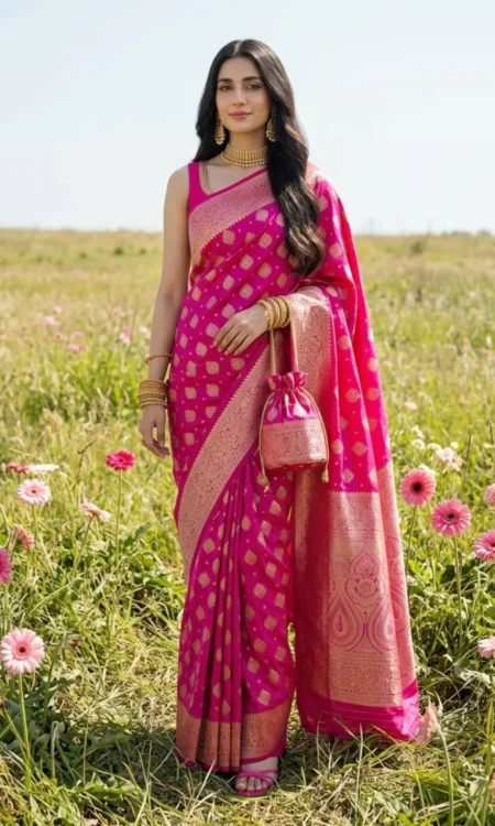Pink Power: Gerbera Pink Banarasi Saree
