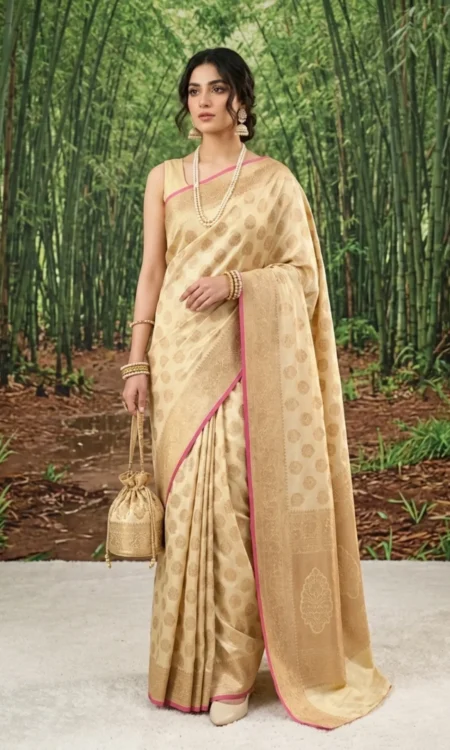 Oatmeal Aura: Cream Banarasi Saree