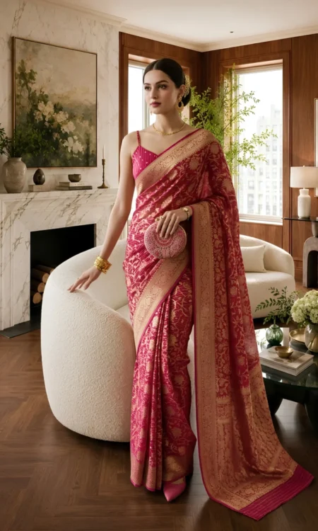 Passion pink: Georgette Banarasi saree