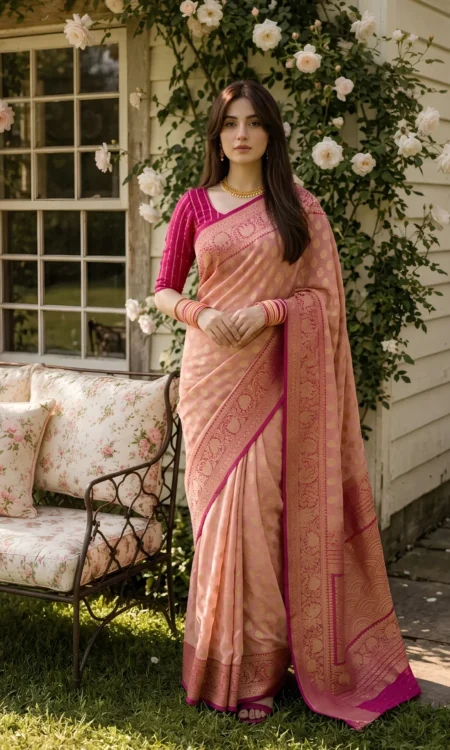 Blush elegance: pink georgette Banarasi saree