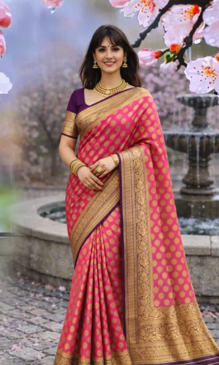 Butternut peach-pink Banarasi saree