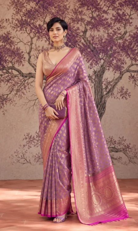 Mauve magic: Lilac Banarasi saree