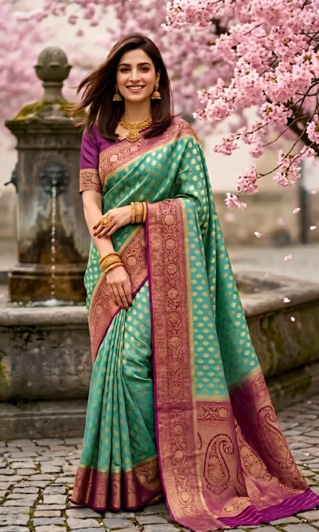 Green grandeur: Gerogette Banarasi saree