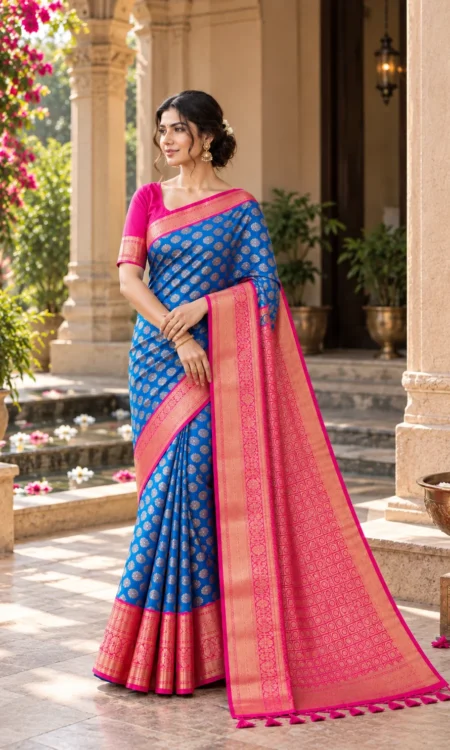Sapphire blue Kanjivaram saree