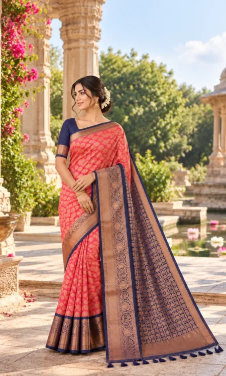 Peach Power: Peach Kanjivaram saree