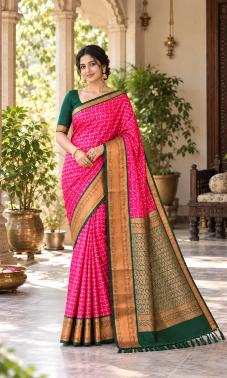Zinnia pink Kanjivaram saree