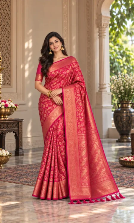 Crimson charm: Red Kanjivaram saree