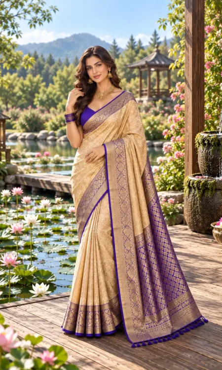 Cream crush: Cream Kajivaram saree