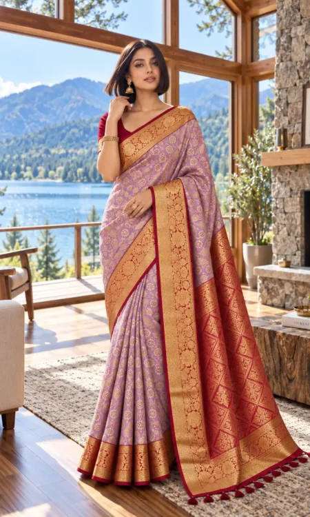 Lilac mist: Kajivaram saree