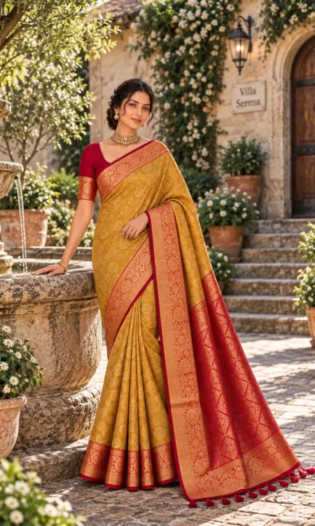 Golden Rush: Golden yellow Kanjivaram saree