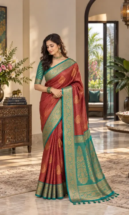 Maroon Magic: Korvai Kanjivaram saree