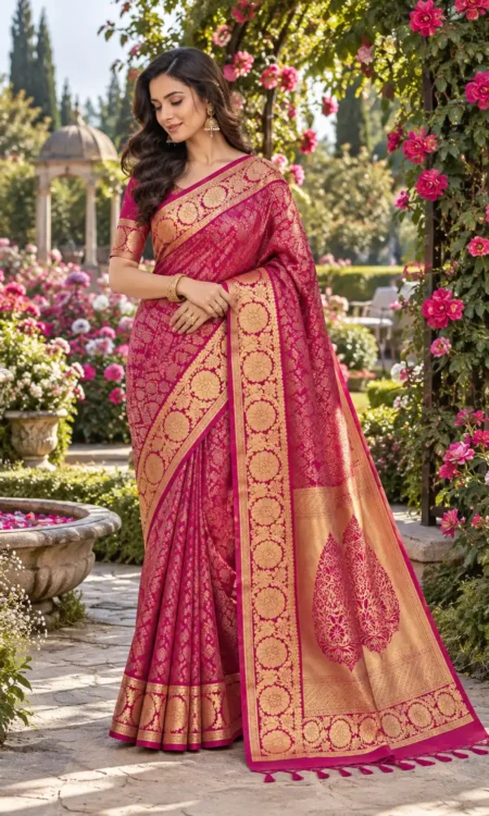 Vermillion Vogue: Red Premium Kanjivaram saree