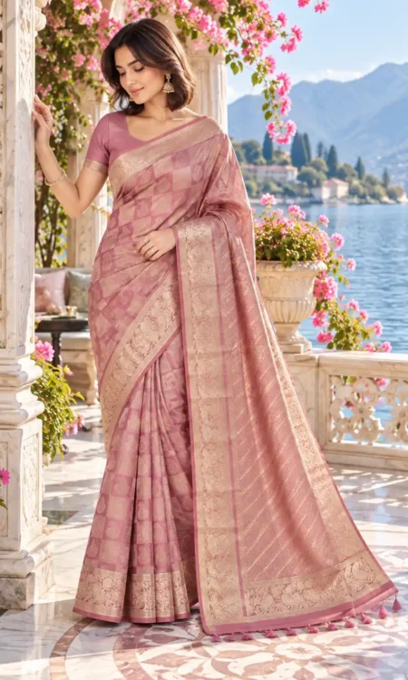 Misty pink premium Kanjivaram saree