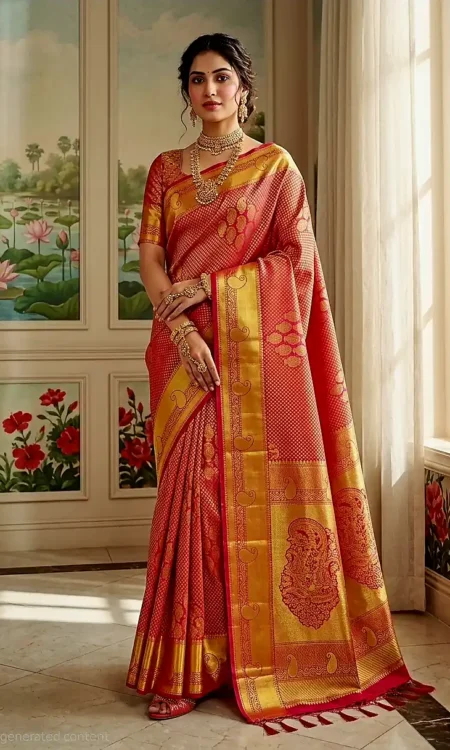 Raspberry pink Kanjivaram saree