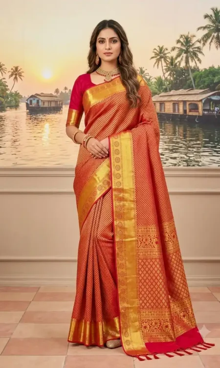 Fiery red Kanjivaram saree