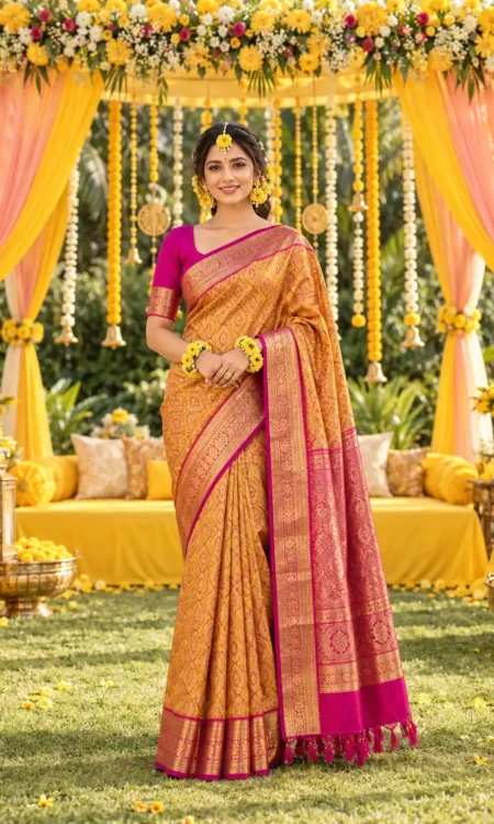 Golden Glamour: Yellow gold premium Kanjivaram saree