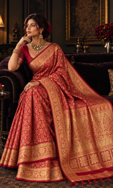 Ravishing red Kanjivaram saree