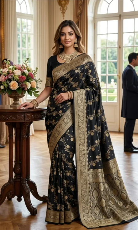 Onyx Opulence: stnning black Banarasi