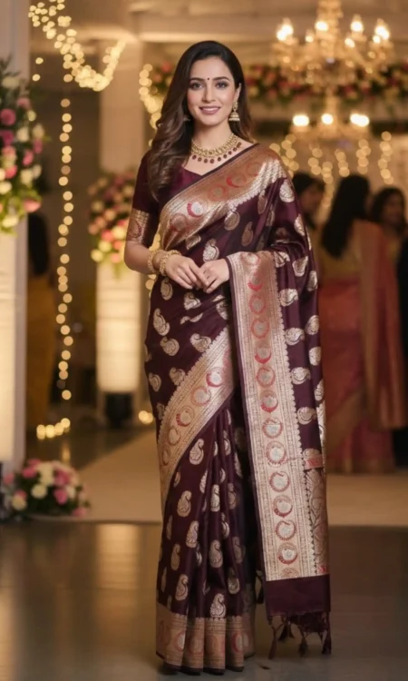 Mocha Majesty: A cocoa brown Banarasi saree