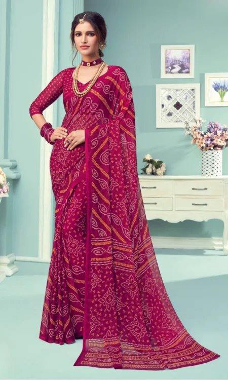Berry Luxe: Printed bandhej saree in chiffon