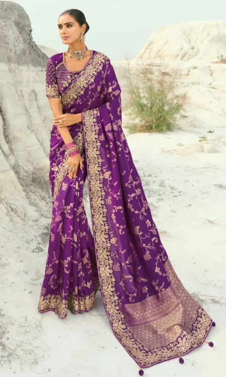 Winelicious: A resplendent violet saree