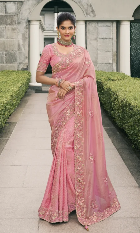 That paste pink saree with embellishment
