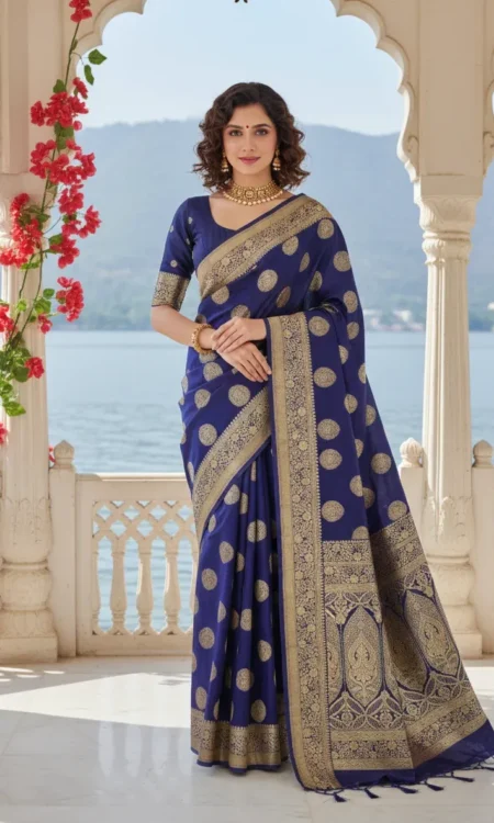 Blue Bloom: A ravishing Banarasi saree in blue