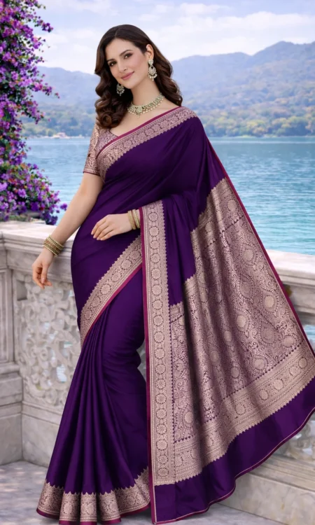 Winsome Violet: A violet Banarasi saree