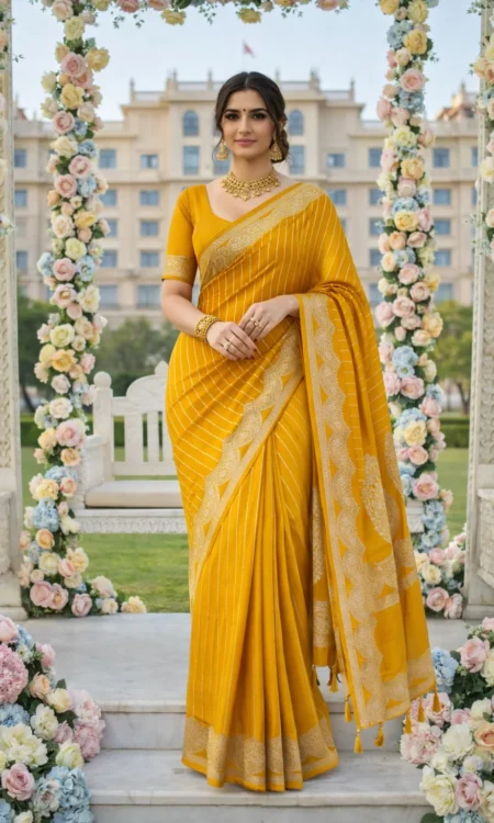 Royal Shimmer: a gold yellow Banarasi saree