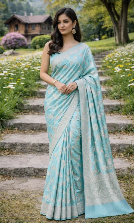 Blue Haze: A pastel Banarasi saree