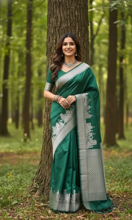 Verdant Vibe: Green Banarasi ghaat border saree