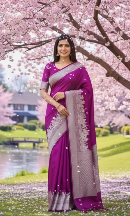 Magnifiscent Merlot : Wine Banarasi ghaat border saree
