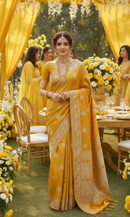Must-have Mustard: A marvellous mashru Banarasi saree