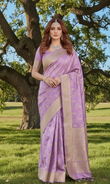 Pastel purple Banarasi jaal saree